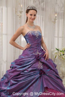 Purple Taffeta Quinceanera Dress Strapless with Appliques