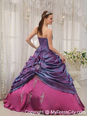 Purple Taffeta Quinceanera Dress Strapless with Appliques