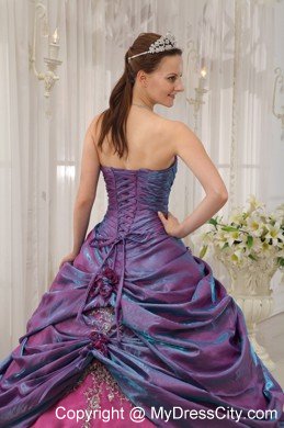 Purple Taffeta Quinceanera Dress Strapless with Appliques