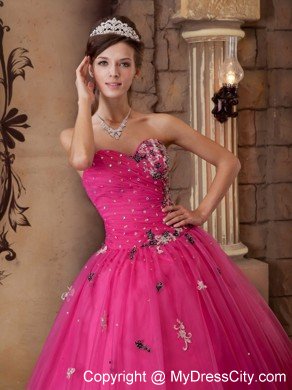 Hot Pink Sweetheart Organza Quinceanera Dress Beaded