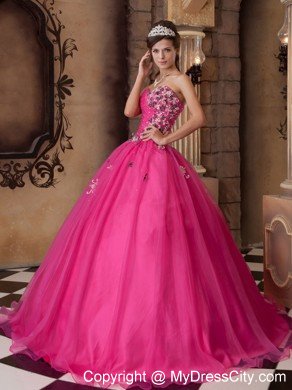 Hot Pink Sweetheart Organza Quinceanera Dress Beaded