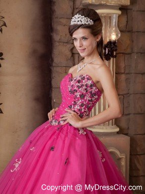 Hot Pink Sweetheart Organza Quinceanera Dress Beaded