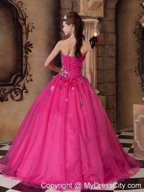 Hot Pink Sweetheart Organza Quinceanera Dress Beaded