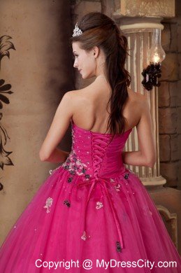 Hot Pink Sweetheart Organza Quinceanera Dress Beaded