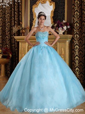 Aqua Blue Sweetheart Organza Beading Quinceanera Dress