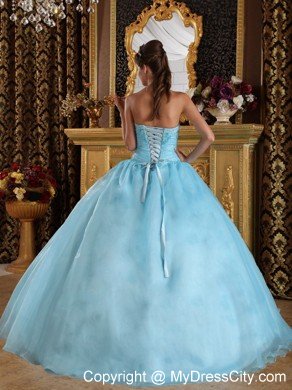 Aqua Blue Sweetheart Organza Beading Quinceanera Dress