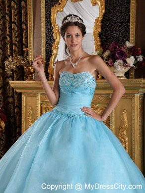 Aqua Blue Sweetheart Organza Beading Quinceanera Dress