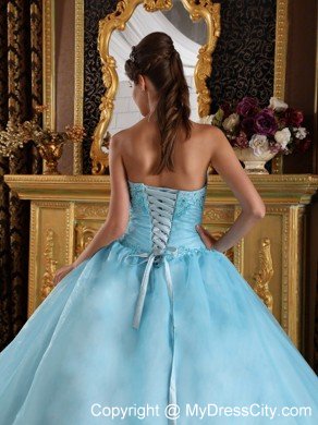 Aqua Blue Sweetheart Organza Beading Quinceanera Dress