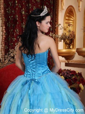 Aqua Blue Sweetheart Beaded Tulle Quinceanera Dress