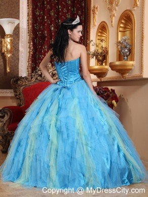 Aqua Blue Sweetheart Beaded Tulle Quinceanera Dress