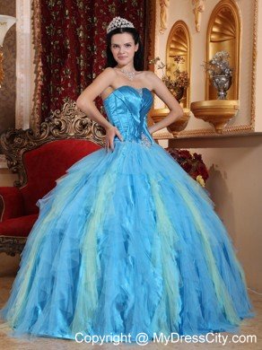 Aqua Blue Sweetheart Beaded Tulle Quinceanera Dress