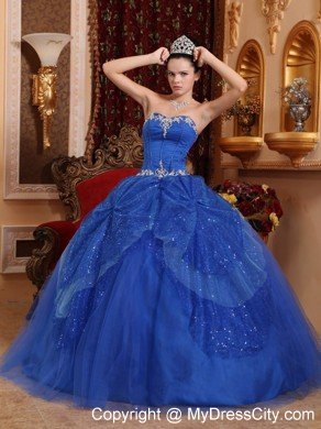 Sweetheart Floor-length Tulle Quinceanera Dress Appliqued