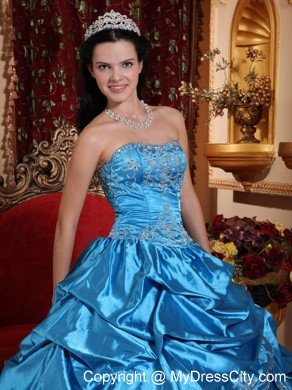 Blue Strapless Embroidery and Beading Quinceanera Dress