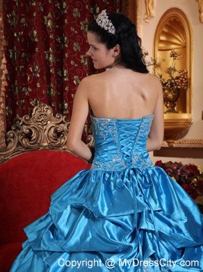 Blue Strapless Embroidery and Beading Quinceanera Dress