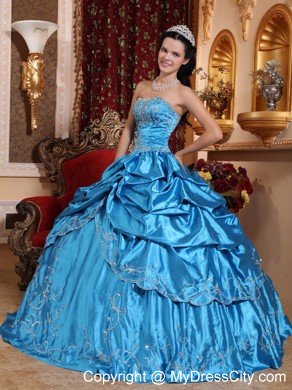 Blue Strapless Embroidery and Beading Quinceanera Dress