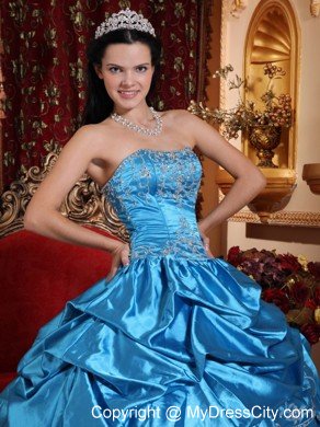 Blue Strapless Embroidery and Beading Quinceanera Dress