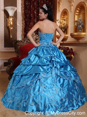 Blue Strapless Embroidery and Beading Quinceanera Dress