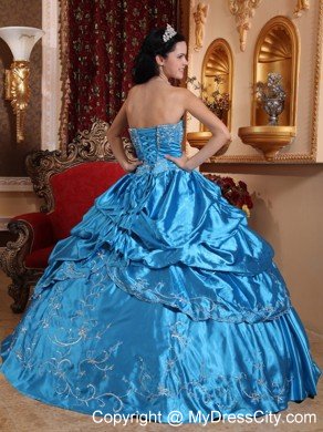 Blue Strapless Embroidery and Beading Quinceanera Dress