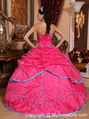 Rose Pink Strapless Appliqued Dress for Quinceanera