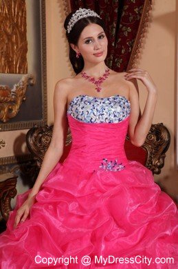 Rose Pink Strapless Appliqued Dress for Quinceanera