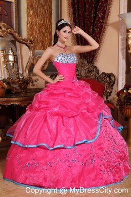 Rose Pink Strapless Appliqued Dress for Quinceanera