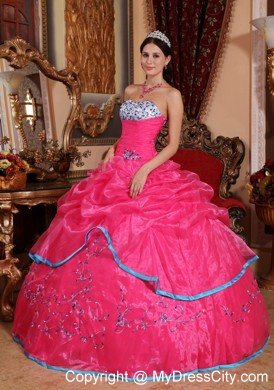 Rose Pink Strapless Appliqued Dress for Quinceanera