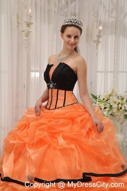 Orange and Black Strapless Beaded Quinceanera Gowns