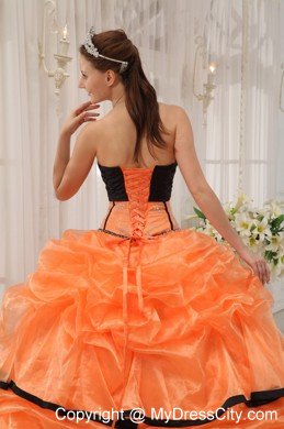 Orange and Black Strapless Beaded Quinceanera Gowns