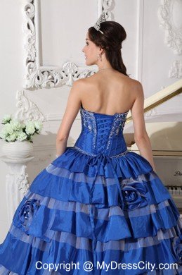 Blue Embroidery Taffeta Quinceanera Dress for Girls