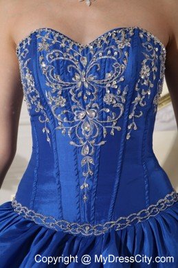 Blue Embroidery Taffeta Quinceanera Dress for Girls