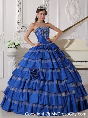 Blue Embroidery Taffeta Quinceanera Dress for Girls