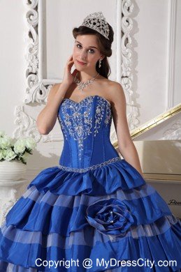 Blue Embroidery Taffeta Quinceanera Dress for Girls