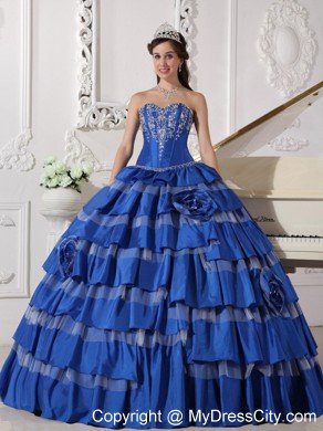 Blue Embroidery Taffeta Quinceanera Dress for Girls