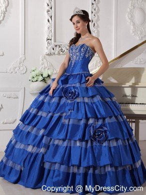 Blue Embroidery Taffeta Quinceanera Dress for Girls