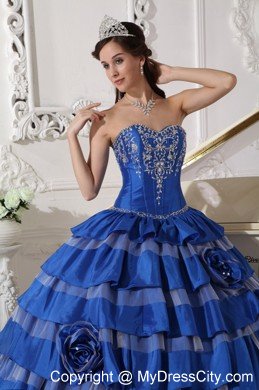 Blue Embroidery Taffeta Quinceanera Dress for Girls