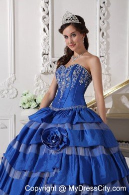 Blue Embroidery Taffeta Quinceanera Dress for Girls