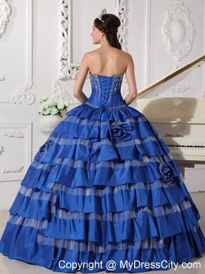 Blue Embroidery Taffeta Quinceanera Dress for Girls