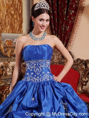 Appliqued Strapless Blue Quinceanera Party Dress