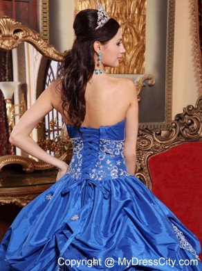 Appliqued Strapless Blue Quinceanera Party Dress