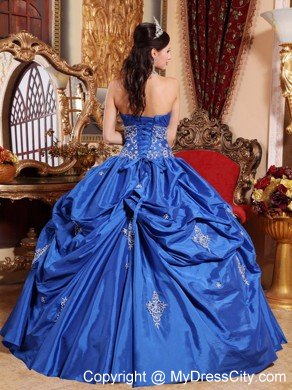 Appliqued Strapless Blue Quinceanera Party Dress