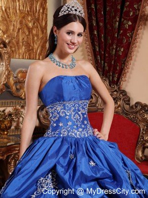 Appliqued Strapless Blue Quinceanera Party Dress