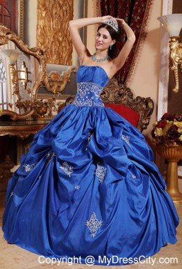 Appliqued Strapless Blue Quinceanera Party Dress