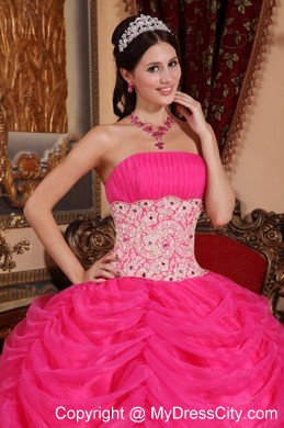 Hot Pink Strapless Organza Sweet Sixteen Dresses