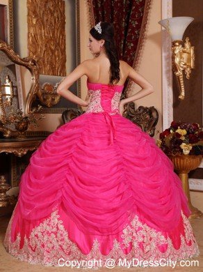 Hot Pink Strapless Organza Sweet Sixteen Dresses