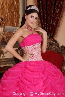 Hot Pink Strapless Organza Sweet Sixteen Dresses