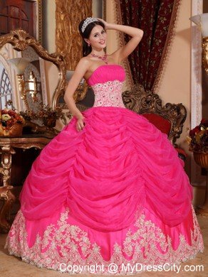 Hot Pink Strapless Organza Sweet Sixteen Dresses