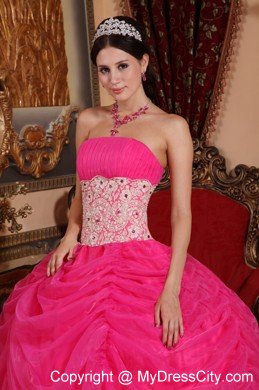 Hot Pink Strapless Organza Sweet Sixteen Dresses