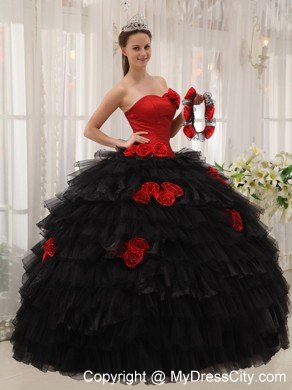 Red and Black Halter Top Ruffled Dress for Quince