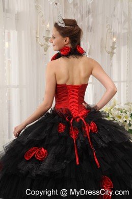 Red and Black Halter Top Ruffled Dress for Quince