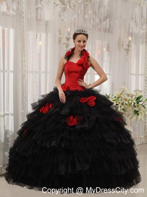 Red and Black Halter Top Ruffled Dress for Quince